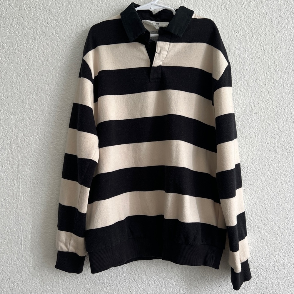 Boys black and cream striped  long sleeve shirt